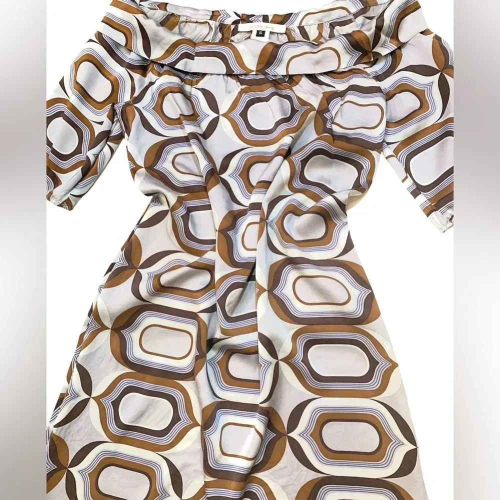 100% Silk Cowl Neck Vintage Print Shift Dress - Picture 3 of 3